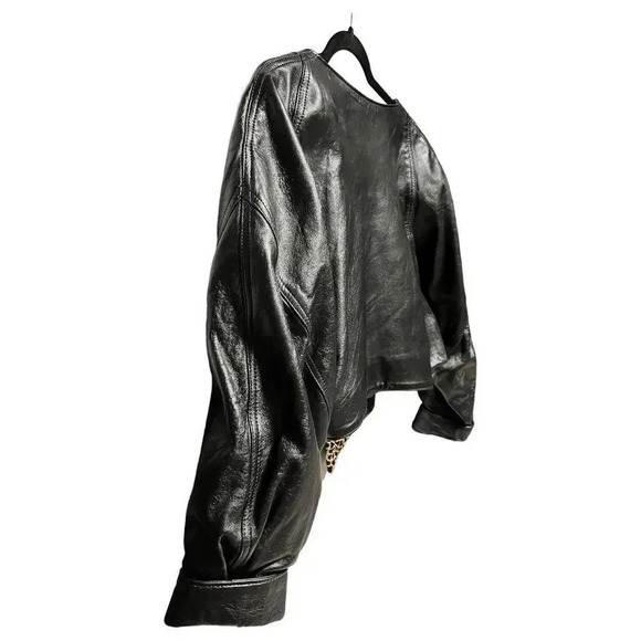 Giovinezza Moda Rocco D’Amelio BLACK LEATHER 80s Jacket Leopard Calf Hair Size M - Picture 8 of 12